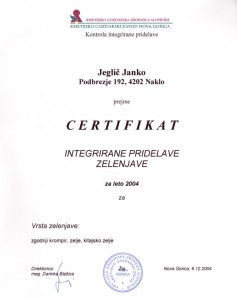 Certifikat integrirane pridelave zelenjave